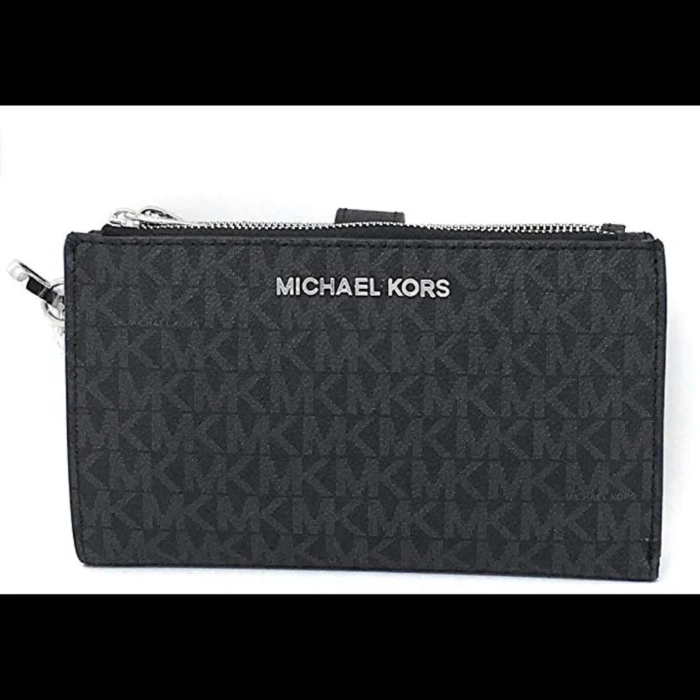 Michael Kors Jet Set Double Zip Wristlet Phone Wallet Black MK